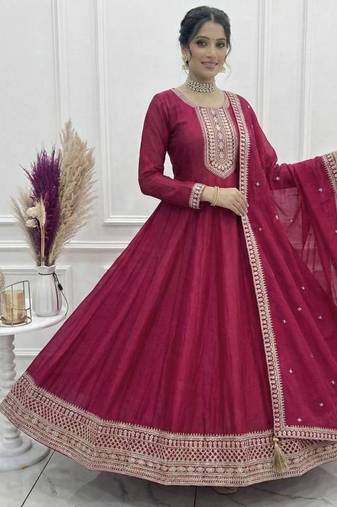 pink anarkali with dupatta in silk blend  with Sequin embroidery work