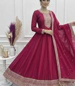 pink anarkali with dupatta in silk blend  with sequence embroidery work