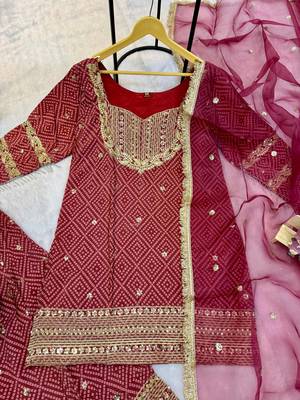 Maroon Color Front Embroidery Work With Fancy Lace Printed French Crepe Kurti Set 3
