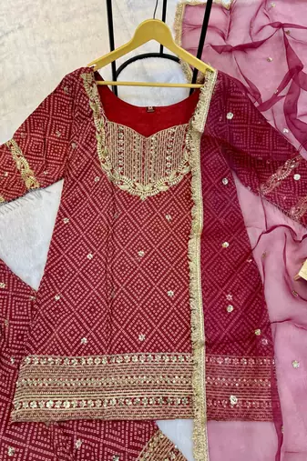 Maroon Color Front Embroidery Work With Fancy Lace Printed French Crepe Kurti Set