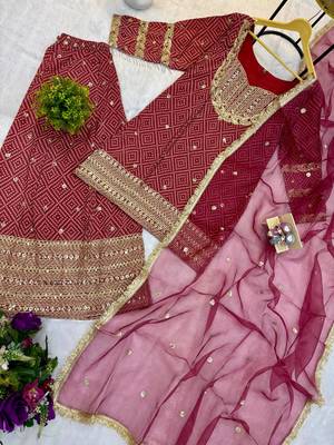 Maroon Color Front Embroidery Work With Fancy Lace Printed French Crepe Kurti Set 4