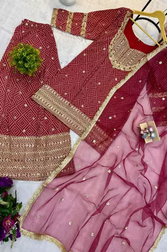 Maroon Color Front Embroidery Work With Fancy Lace Printed French Crepe Kurti Set