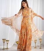 yellow   fox georgette floral indo western 3 piece set