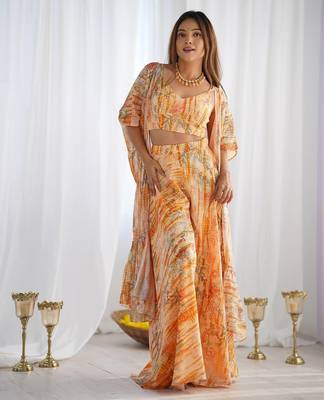 yellow   fox georgette floral indo western 3 piece set 2