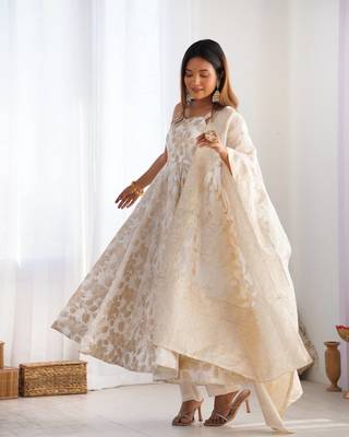 white banarasi jacquard silk blend   sleeveless dress for gen z girl
 2