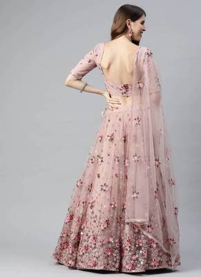 Net Sequin And Thread Embroidered Baby Pink Stitched Lehenga Choli 2