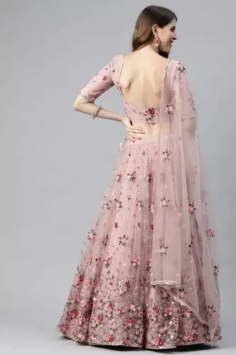 Net Sequin And Thread Embroidered Baby Pink Stitched Lehenga Choli