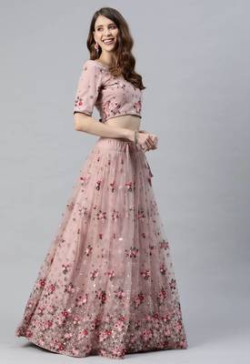 Net Sequin And Thread Embroidered Baby Pink Stitched Lehenga Choli 3