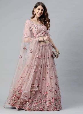 Net Sequin And Thread Embroidered Baby Pink Stitched Lehenga Choli 4