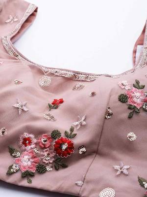 Net Sequin And Thread Embroidered Baby Pink Stitched Lehenga Choli 5