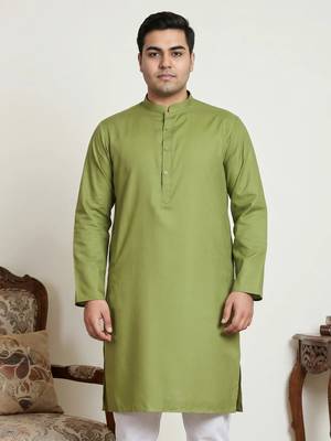 Elegant green color cotton kurta pajama set 4