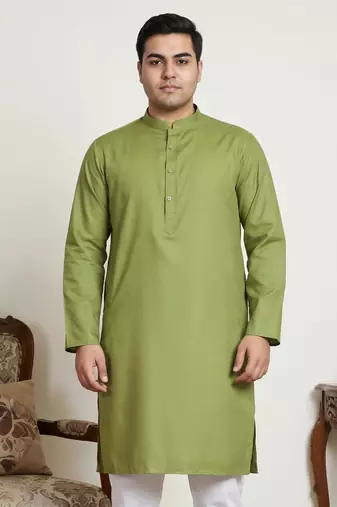 Elegant green color cotton kurta pajama set