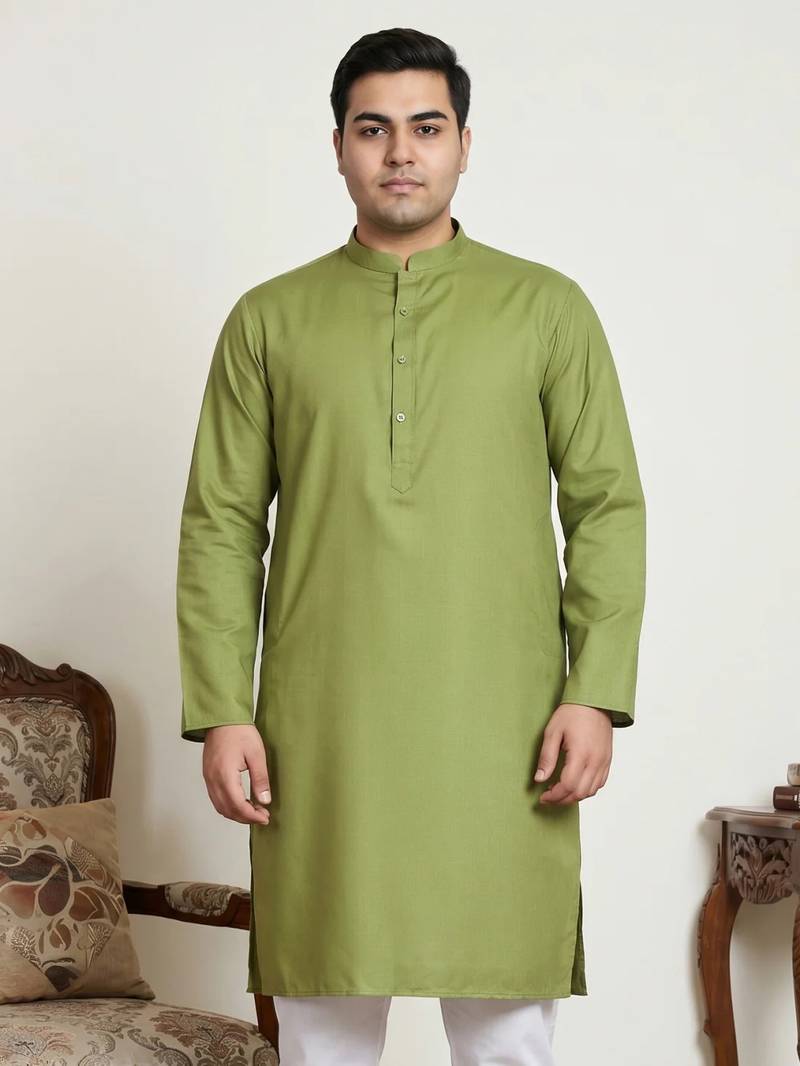 Elegant green color cotton kurta pajama set