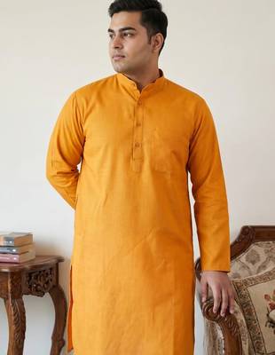 Classic orange color cotton kurta pajama set 1