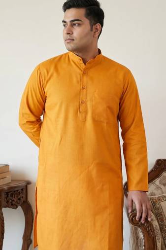 Classic orange color cotton kurta pajama set