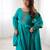 teal royal silk blend handwork anarkali gown with pant & dupatta set for women