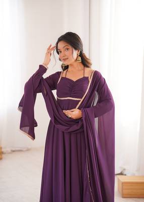 wine  fox blooming georgette anarkali dress with dupatt 1