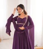 wine  fox blooming georgette anarkali dress with dupatt