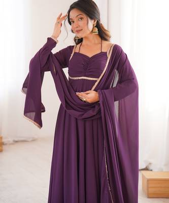 wine  fox blooming georgette anarkali dress with dupatt 3