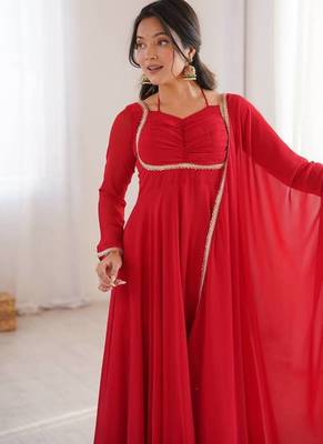 red  fox blooming georgette anarkali dress with dupatta 3