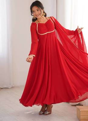 red  fox blooming georgette anarkali dress with dupatta 4