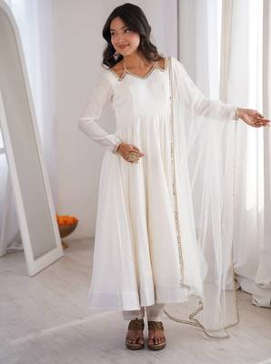 off white color chanderi silk blend three piece anarkali suit 1