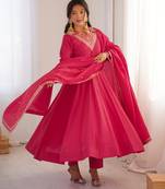 pink  silk blend anarkali suit 3 piece set