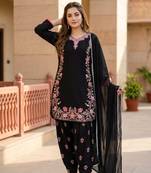 Black Color Embroidery Work Silk Blend Salwar Suit