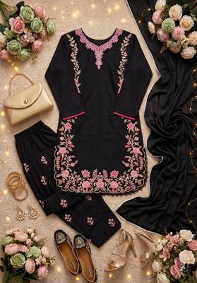 Black Color Embroidery Work Silk Blend Salwar Suit 2