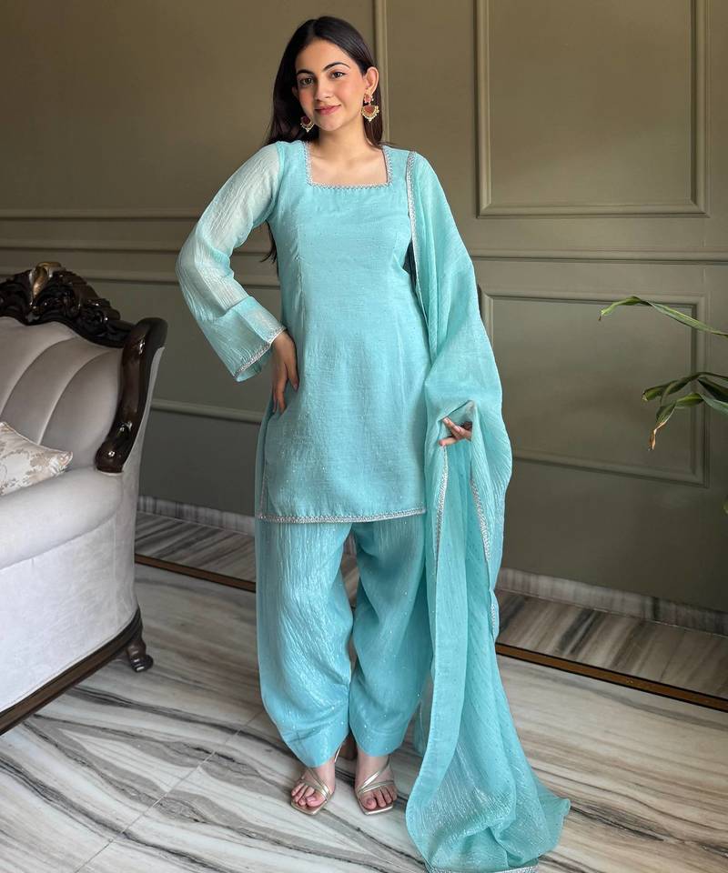 sky farshi salwar set with silk kurta & dupatta