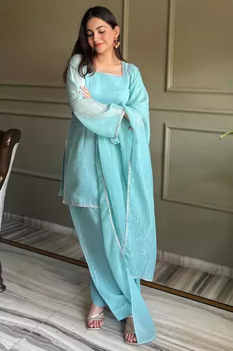 sky farshi salwar set with silk kurta & dupatta