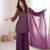modern wine silk blend sequence work kurta bell bottom suit set