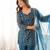 modern tealblue silk blend sequence work kurta bell bottom suit set