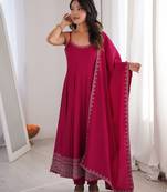 rani pink color silk blend hree piece anarkali suit