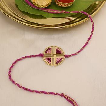  pink geometric beaded designer thread rakhi with roli chawal capsules 1