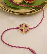  pink geometric beaded designer thread rakhi with roli chawal capsules