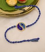 blue yin yang dual tone braided thread rakhi with roli chawal capsules