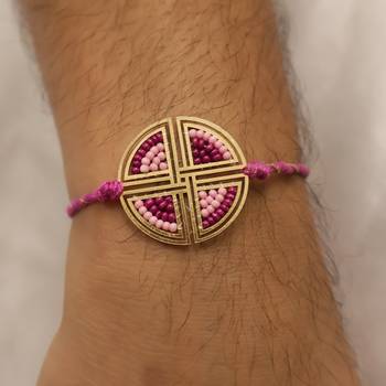  pink geometric beaded designer thread rakhi with roli chawal capsules 2