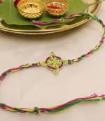 multicolor floral handcrafted beaded thread rakhi with roli chawal capsules