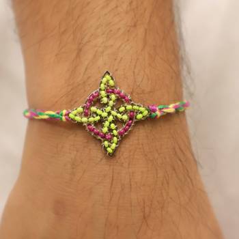 multicolor floral handcrafted beaded thread rakhi with roli chawal capsules 2