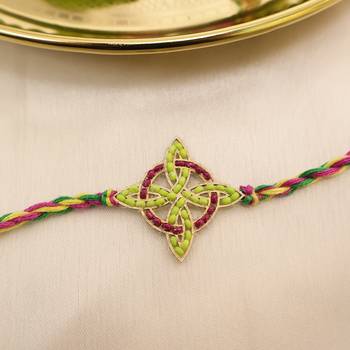 multicolor floral handcrafted beaded thread rakhi with roli chawal capsules 3