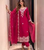 Women Embroidered Roman silk blend Kurta  Trouser & Dupatta Set