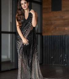 Premium Georgette Black Color Sequins Work Saree With Blouse Set For Women's