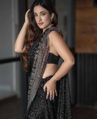 Premium Georgette Black Color Sequins Work Saree With Blouse Set For Women's 3