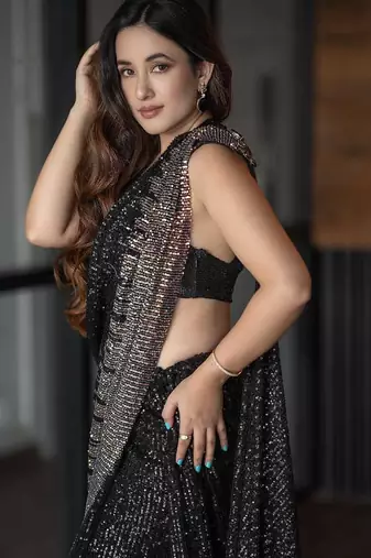 Premium Georgette Black Color Sequins Work Saree With Blouse Set For Women's