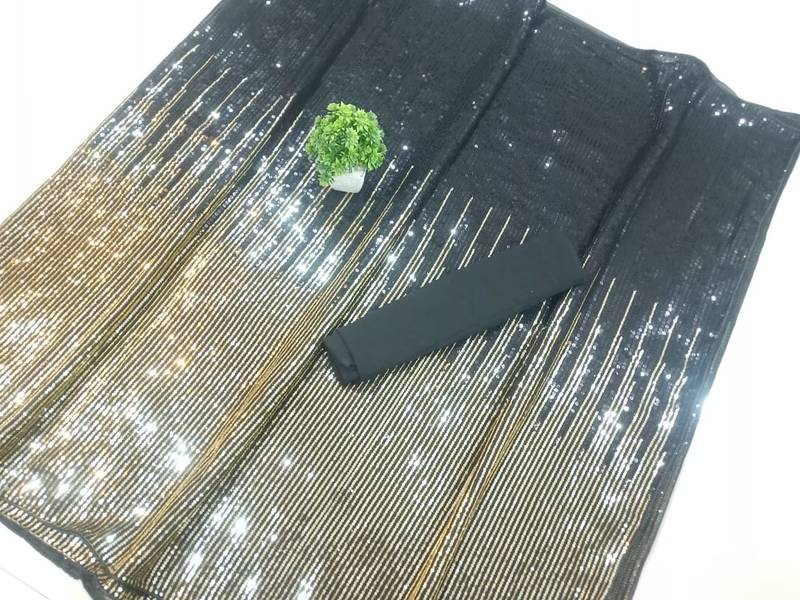 Premium Georgette Black Color Sequins Work Saree With Blouse Set For Women's