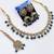 Blue antique-plated agate stone necklace set with earrings & maang tikka