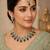 Green antique-plated agate stone necklace set with earrings & maang tikka