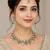 Pink pista antique-plated agate stone necklace set with earrings & maang tikka