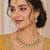 Yellow antique-plated agate stone necklace set with earrings & maang tikka